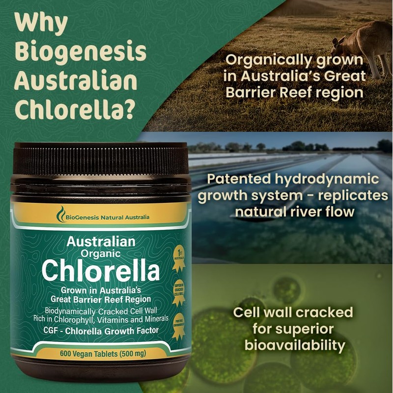 Biogenesis Organic Chlorella Tablets – 600 Count (500mg) | Australian