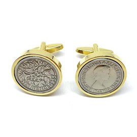 Premium 1955 Lucky sixpence cufflinks for a 70th Birthday cufflinks HT GLD