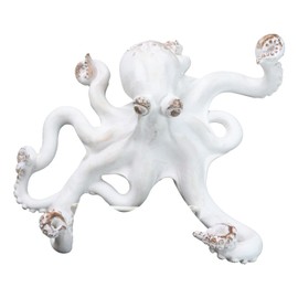 Ebros Gift Nautical Ocean Marine Rustic Distressed White Giant Octopus Kraken Multi Points Keys Coats Wall Hook Decorative Organizer Sculpture 8.5" Wide Gallery Style Accent