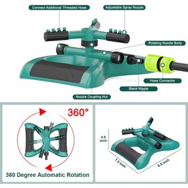 Aspersor de agua para césped y patio, rociador de manguera oscilante para gran área de jardín, sistema de riego automático giratorio de 360°, riego de plantas de césped al aire última intervensión (verde)