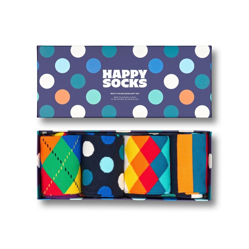 Happy Socks, 4 Pack Crew Socks with Gift Box Mixed