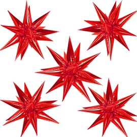 ZAKVOOR 60 Pcs Star Balloons 12 Spike Foil Explosion Party Decoration Balloons for Christmas Valentine's Day Anniversary Backdrop (Red)