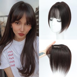 JANATOUCH Hair Toppers For Women 100% Real Human Hair 9.8" Human Hair Pieces For Women Dark Brown Color Toppers Clip In Bangs Solve Slightly Lossing Hair And Covering Gray