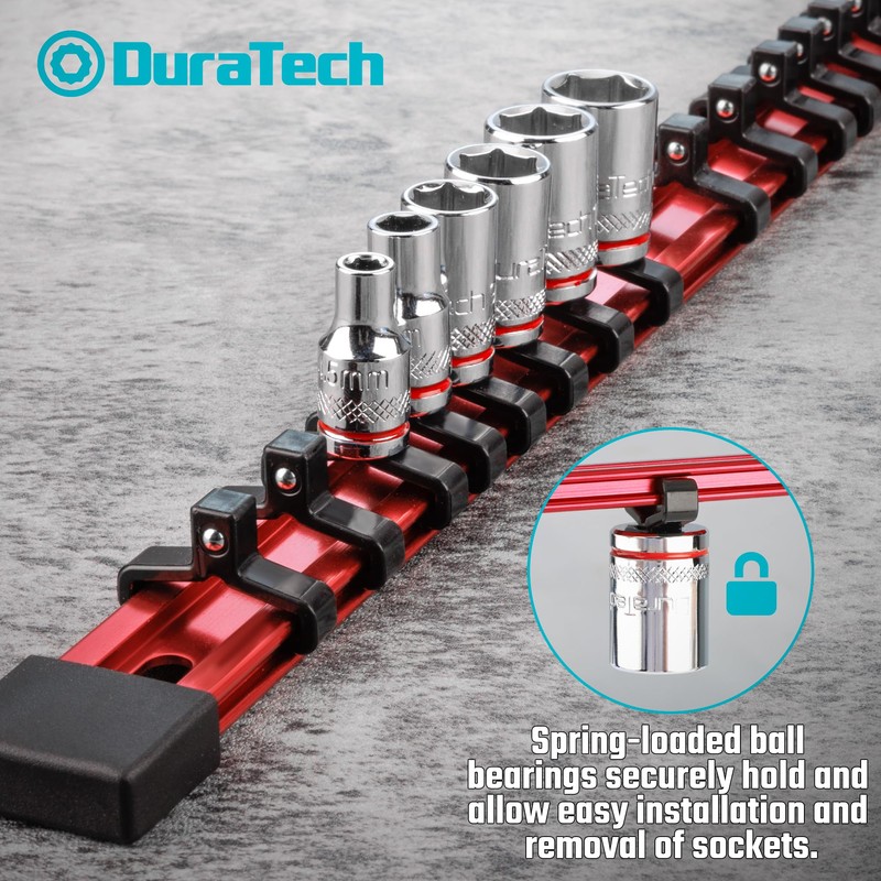 DURATECH Socket Organizer, 1/4-Inch Aluminum Alloy Socket Holder, Heavy Duty