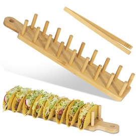 Bamboo Taco Tray with Tong, Sold ONLY by ALEX & EVE HOME, Taco Holder Holds 8, Taco Shell Holder. Design Allows for Multi-Use Food Tray, Charcuterie Tray. Great Housewarming Gift & Kitchen Accessory.