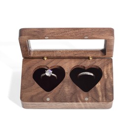 Wooden Wedding Ring Box with Glass show window, Jewelry display and storage, Ring Holder and Storage Box for Bearer Ceremony, Men's & Women's Antique Ring Case