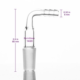 BorinGlass Borosilicate Glass Bent Inlet Hose Adapter with 14/20 Male Glass Joint and 9 mm Hose Connection, Intel Adapter Hose Lab Glassware