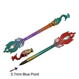 Lopenle 24 PCS Colorful Peacock Gel Pens Fancy Feather Pens With Diamond Blue Ink Pens For School Office Bithday Christmas Party