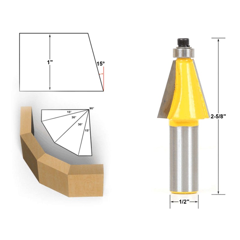 15 Degree Chamfer and Bevel Edge Router Bit Carbide Tipped