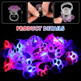 TUWUNA Paw Print LED Light Up Rings 24 Pcs Paw Party Favors Glowing Finger Rings Toys for Pet Puppy Dog Birthday Party Supplies,Classroom Prizes Pinata Goodie Bag Stuffers Gifts