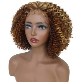 LUXLUXE Dionne 11.5” Mid-part HD Lace Front Short Curly Natural Looking Wig With Pre-cut Baby Hair, Heat Resistant Fibers (Auburn Brown Blend)