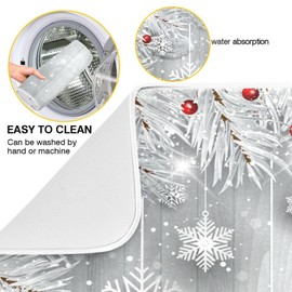ALAZA Silver Christmas Tree Snowflake Dish Drying Mat for Kitchen Ccounter Absorbent Microfiber Small Drying Pad Dish mats for Kitchen Countertops 16 x 18 Inch