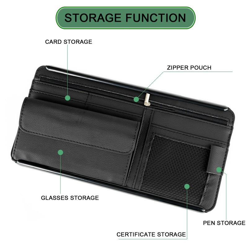 XUKEY PU leather Car Sun Visor Organizer Multi-Pocket Sunglass Bank