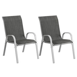 Amopatio Patio Chairs Set of 2, Outdoor Stackable Dining Chairs for All Weather, Comfortable Breathable Patio Dining Chairs Silver Outdoor Chairs Garden Outdoor Furniture for Backyard Deck, Dark Grey