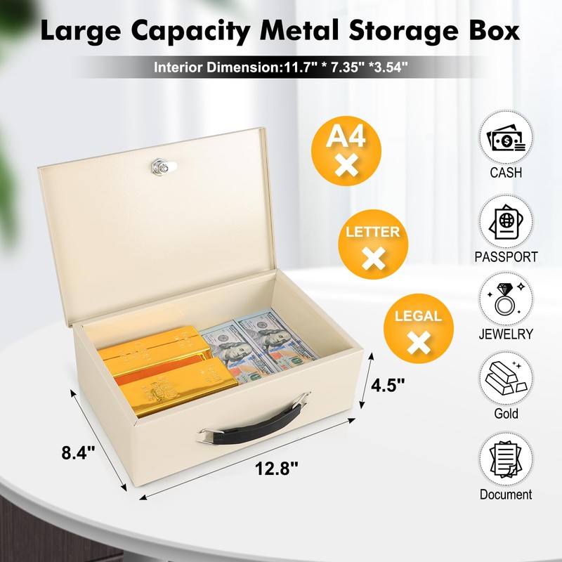 KYODOLED Fireproof Document Box with Key Lock, Small Safe Box