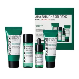 SOME BY MI AHA BHA PHA 30Days Miracle AC SOS Kit - Toner 1.01Oz, Serum 0.33Oz, Cream 0.7Oz, Foam 1.01Oz - Mild Exfoliating Daily Skin Care Set - Skin 