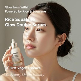 Rice Squalane Glow Double Serum - Cuidado de la piel hidratante coreano con escualano de oliva al 5%, extracto de arroz, niacinamida, ácido hialurónic