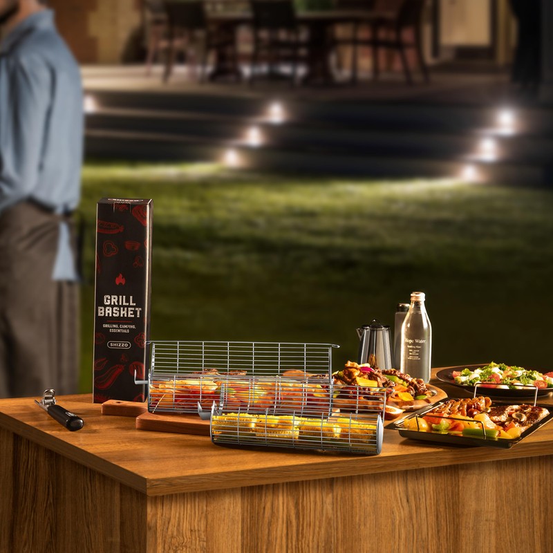Rolling Grill Basket, New Opening Design, Extra Sturdy Cylinder Grilling