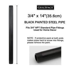 GeilSpace 6 Pack 3/4" × 14" Pre-Cut Black Metal Pipe, Industrial Steel Fits Standard Three Quarters Inch Black Threaded Pipes and Fittings - Vintage DIY Industrial Shelving (3/4" × 14", Black)