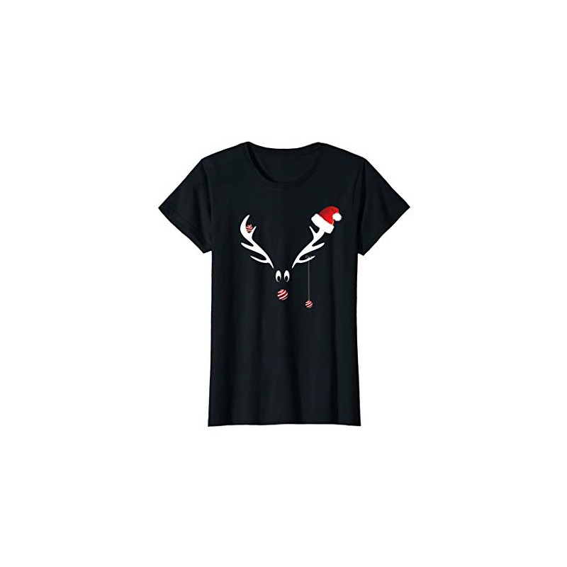 Ladies Rudolph Reindeer Christmas T-Shirt Gift Red Nose T-Shirt