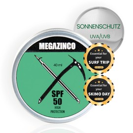 MEGAZINCO Green - SPF50 Mineral and 100% NATURAL Sun Cream Paste with High Protection for Surfers, Sailors, Mountaineers, Skiers, Snowboarders, Triathletes, Swimmers. SURF SUNCREAM - 40ml