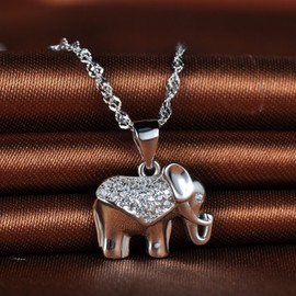 Unendlich U Elegant Elephant 925 Sterling Silver Cubic Zirconia Pendant Women's Necklace Pendant Rose Gold/Silver, Silver