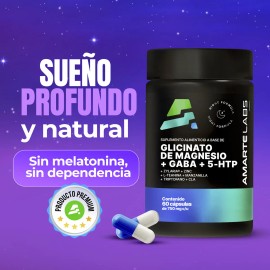 Amarte Labs Glicinato de Magnesio Descanso y Sueo Profundo, Frmula Nocturna con GABA, 5-HTP, Triptfano, Zylaria, Relajacin Natural, Energa al...      