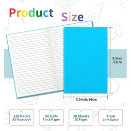 ALKALO 120 Pack Colorful Lined Notebooks for writing, Journals Bulk, A5 Composition Books, 8.3x5.5 Inch, 60 Pages, 30 Sheets Sketchbooks for Office School Travel Supplies (Lined-120 pack, 12 Colors)