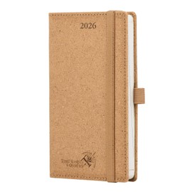 POPRUN 2026 Pocket Weekly Planner - Recycled Planner[3.5" x 6.5" - Italian Regenrated Leather Hard Cover], 2026 Small Agenda Daily Weekly Monthly Calendar with Inner Pocket - Desert Brown