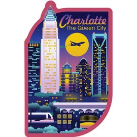 Die Cut Sticker Charlotte, North Carolina, Retro Skyline Chromatic Series, Vinyl Sticker 1 to 3 inches (Waterproof Decal for Cars, Water Bottles, Laptops, Coolers), Small