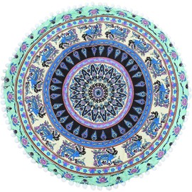 Wasise Round Cushion Covers - Floor Cushions Large Adults, 80×80 Floor Cushion, Meditation Cushions, Floor Seating, Floor Pillow, Indian Ottoman Cover, (GREEN AND PURPLE)