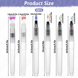 BOHUIZ Watercolor Brush Pens, 6 Pack Refillable Water Brush Pens Premium Aqua Paint Brush Pens with Assorted Tips for Watercolor Painting Artists Calligraphy Gouache