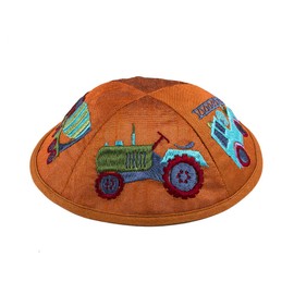 EMANUEL Yair Kippah para niños y niños, camiones bordados Yarmulke, Naranja Ypa-6b, Medium
