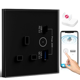 BSEED ZigBee Socket 1 Gang with USB and Type C Compatible with Alexa and Google Home, Timer Socket With APP Remote Control Compatible with Smart Life, Smart Socket 13A Black（Gateway Hub Needed)