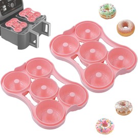 MiroCore 2 Pack Silicone Donut Molds for Air Fryer, Reusable Non-Stick Liners for Ninja Dual Zone DZ201, DZ302, DZ401, DZ550, Dishwasher Safe Baking Accessory for Homemade Donuts, Pink