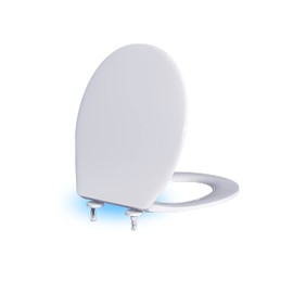 R&T Round Toilet Seat with Night Light Sound-activated Sensing Light Quiet Close Quick-Release (Round)