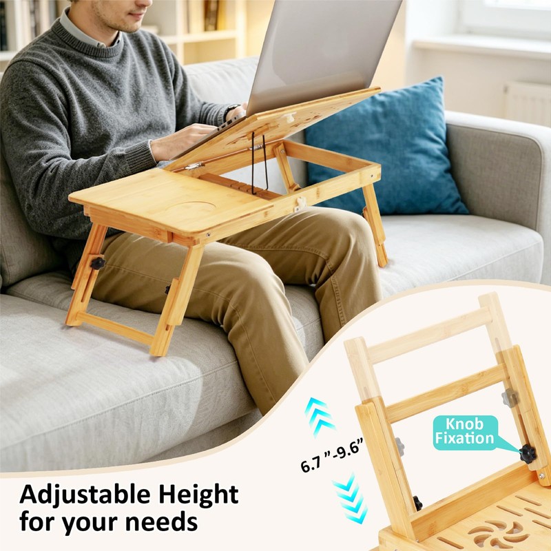 Evernewly Laptop Desk for Bed, Foldable Bed Tray, Adjustable Angle