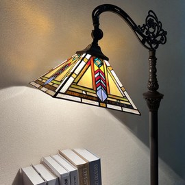 Capulina Tiffany Floor Lamp 63 Inches Tall Firecracker Mission Style Stained Glass Soft Light Arched Gooseneck Adjustable Angle Reading Lamp for Living Room Bedroom Home Office
