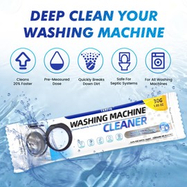 TERFIE Washing Machine Cleaner Powder Deodorizer 12 Pack， For Deep Descaling, Cleaning Front-Loading & Top-Loading Washing Machine Drum Interiors And Drum Seal, Septic Tank Safe - 12 Month Supply
