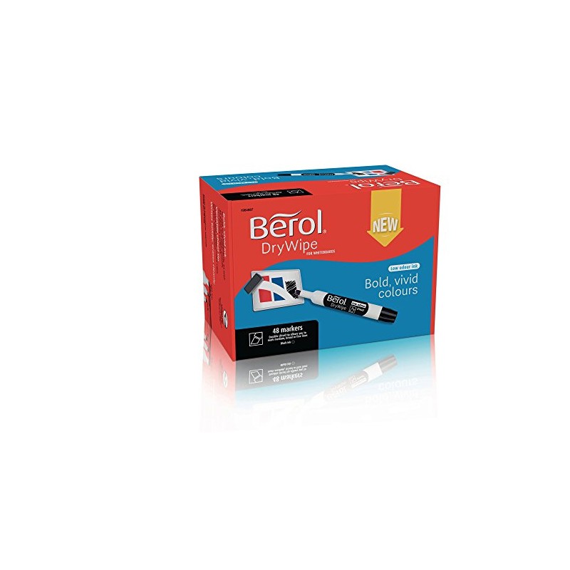 BEROL BEROL DRY WIPE MARKER CHISEL BLACK CLASSPACK X48