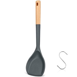 Wok Spatula, Silicone Wok Spatula Turner with Heat Resistant Wooden Handle, Kitchen Utensil Cooking Shovel Scoop Ladle for Scooping, Flipping, Stirring, Durable BPA-free Nonstick Cooking, 13.2Inch