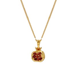 Pomegranate Earrings, Premium Cubic Zirconia Inlay Red Pomegranate Pendant, 18k Gold Plated Stainless Steel Hoop Earrings (Pomegranate Necklace)