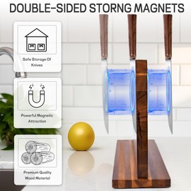 Home Kitchen Magnetic Knife Block，Double Sided Magnetic Knife Holder Rack for Kitchen Counter，Acacia Wood with Strong Enhanced Magnets Knife Storage Stand