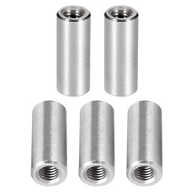 DTGN 5pcs M6x25mm(DxL) Round Coupling Nuts for Machine Connecting 304 Stainless Steel Coupling Connector Nuts Threaded Sleeve Rod Silver