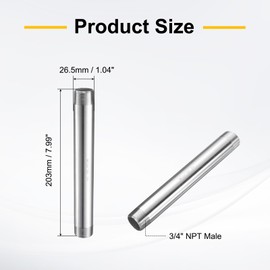 HARFINGTON Stainless Steel Nipple Pipe Fitting 3/4" NPT x 3/4" NPT Male Threaded 7.99" Length Nipple Cast Pipe for Connecting Extending Beer Machine Bathroom Gas Air Plumbing