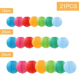 Pack of 21 Paper Lanterns, Rainbow, Paper Lanterns, Colourful Round Paper Lantern for Wedding, Christening, Birthday, Communion, Valentine's Day Party Decoration, Garden Party, Bride to Be Decoration