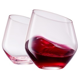 Khen Pink Wine Glasses Gift | Set of 2 | Blush Colored 13.8oz Slanted Glassware, Tall Stemless Glass, Perfect for Wife, Girlfriend, Birthday, Wedding Gifts