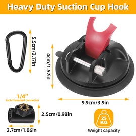 Pack of 4 Suction Cups, Vacuum Suction Cup with Hook and Camera Connector, Extra Strong Suction Cups Camping, Suction Cup Hooks 25 kg Load Capacity, Suction Cup Mount Camper Accessories, Suction Cup