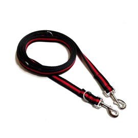 Double Ended Dog Training Lead Police Style Adjustable Leash 11ft (3.3 Metres) Multi-Functional In Air Webbing (Black/Red, 25mm Air Webbing)