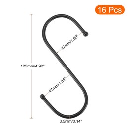 uxcell S Hooks 5 inch Stainless Steel Hanger for Hanging Kitchenware, Bathroom Supplies, Apparel, Black 16Pack